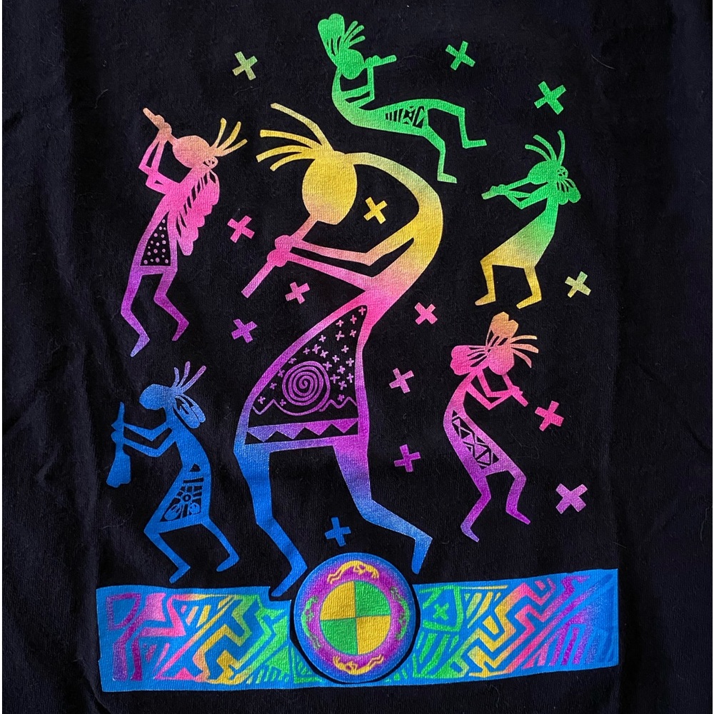 Vintage 100% cotton neon rainbow kokopelli t-shirt adult small